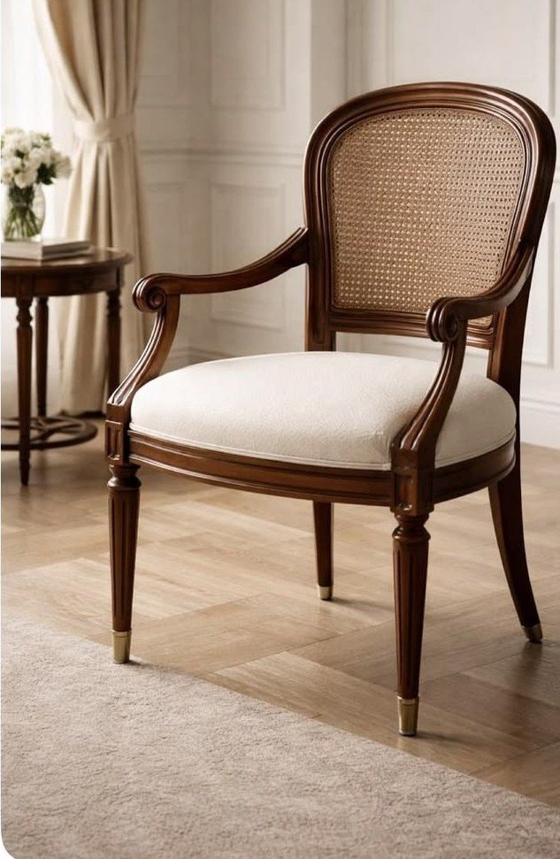Vintage Cane designer teak wood dining chair